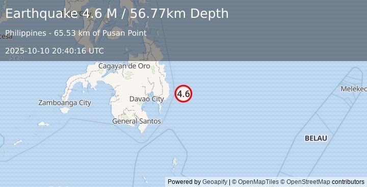 Earthquake Philippine Islands Region (4.6 M) (2025-10-10 20:40:16 UTC)