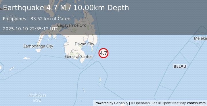 Earthquake Philippine Islands Region (4.7 M) (2025-10-10 22:35:12 UTC)