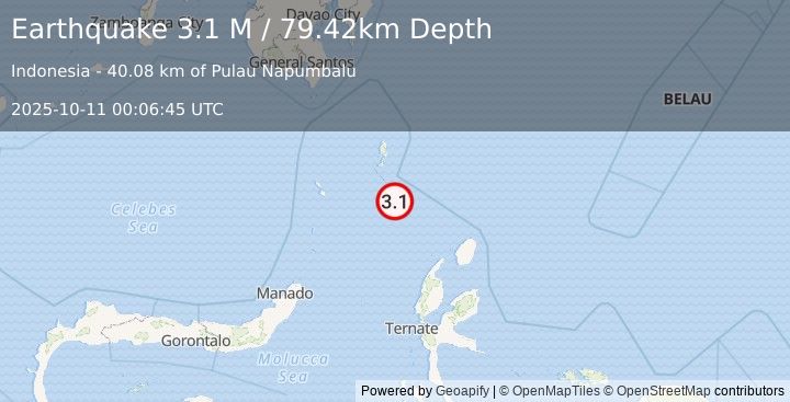 Earthquake Talaud Islands, Indonesia (3.1 M) (2025-10-11 00:06:45 UTC)