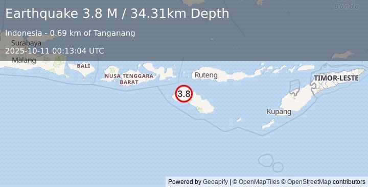 Earthquake Sumba Region, Indonesia (3.8 M) (2025-10-11 00:13:04 UTC)