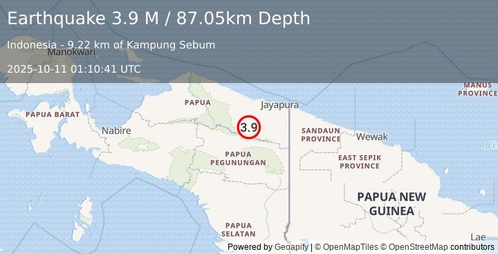 Earthquake West Papua, Indonesia (3.9 M) (2025-10-11 01:10:41 UTC)