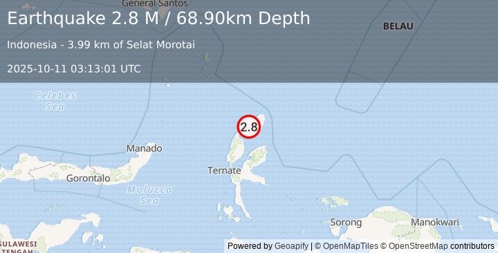 Earthquake Halmahera, Indonesia (2.8 M) (2025-10-11 03:13:01 UTC)