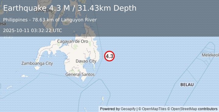 Earthquake Philippine Islands Region (4.3 M) (2025-10-11 03:32:22 UTC)