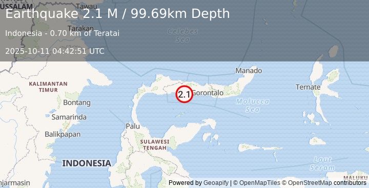 Earthquake Minahassa Peninsula, Sulawesi (2.1 M) (2025-10-11 04:42:51 UTC)