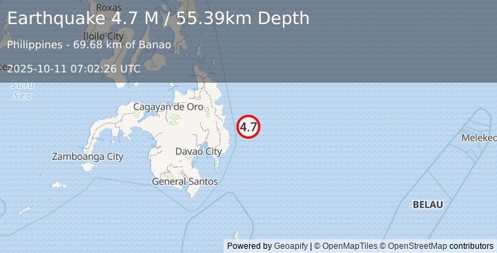 Earthquake Philippine Islands Region (4.7 M) (2025-10-11 07:02:23 UTC)