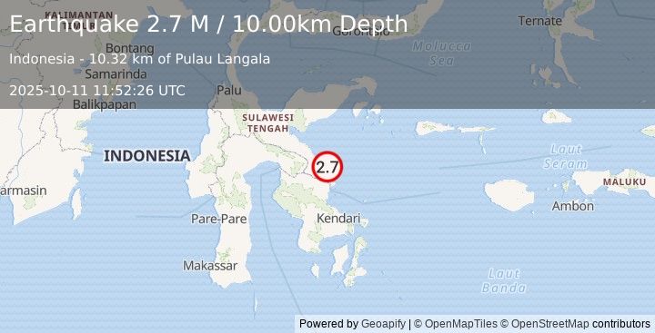 Earthquake Sulawesi, Indonesia (2.8 M) (2025-10-11 11:52:25 UTC)