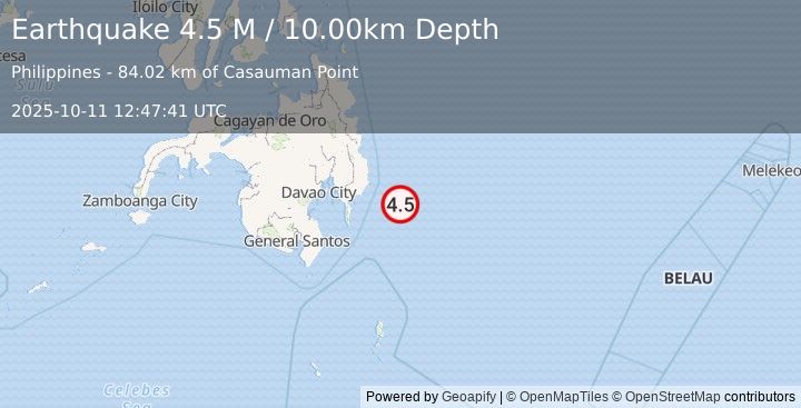 Earthquake Philippine Islands Region (4.5 M) (2025-10-11 12:47:41 UTC)