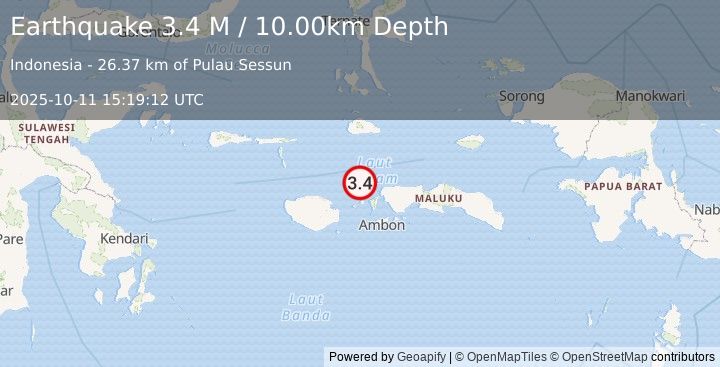 Earthquake Ceram Sea (3.4 M) (2025-10-11 15:19:12 UTC)