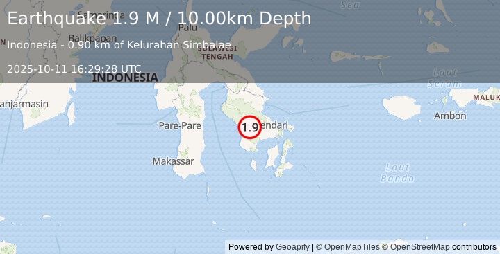 Earthquake Sulawesi, Indonesia (1.9 M) (2025-10-11 16:29:28 UTC)
