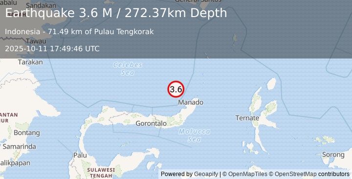 Earthquake Celebes Sea (3.6 M) (2025-10-11 17:49:46 UTC)