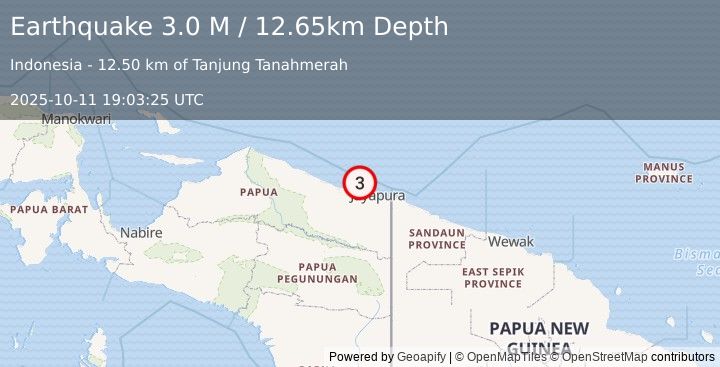 Earthquake Near North Coast of West Papua (3.0 M) (2025-10-11 19:03:25 UTC)