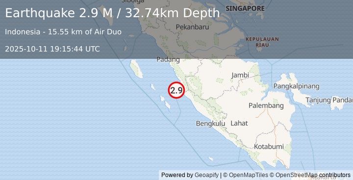 Earthquake Southern Sumatra, Indonesia (2.9 M) (2025-10-11 19:15:43 UTC)