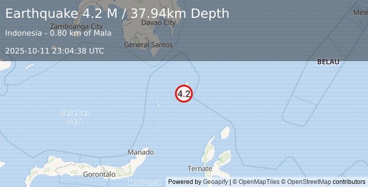 Earthquake Talaud Islands, Indonesia (4.2 M) (2025-10-11 23:04:38 UTC)