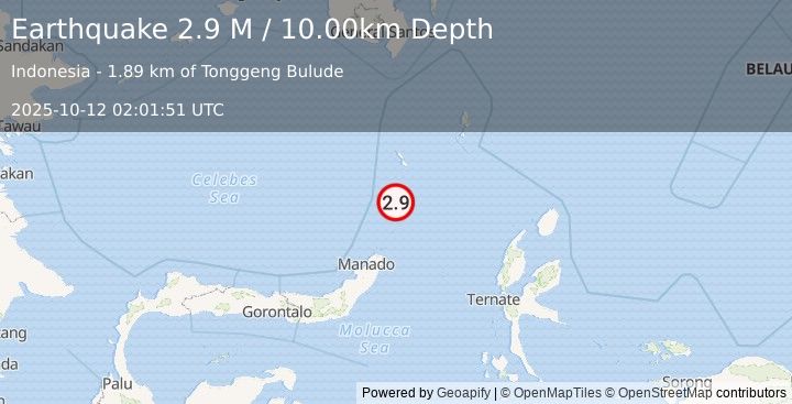 Earthquake Talaud Islands, Indonesia (2.9 M) (2025-10-12 02:01:51 UTC)