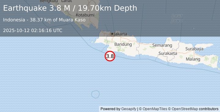 Earthquake Java, Indonesia (3.8 M) (2025-10-12 02:16:16 UTC)