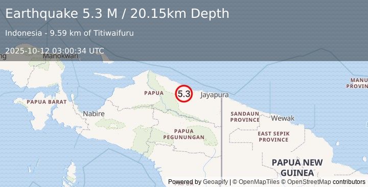Earthquake Near North Coast of West Papua (5.0 M) (2025-10-12 03:00:34 UTC)