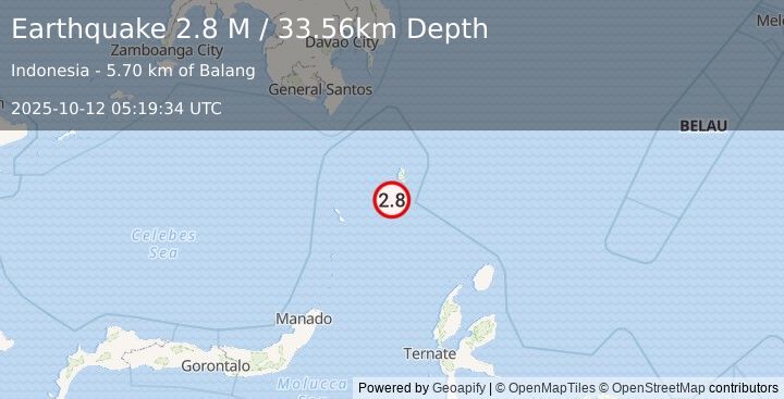 Earthquake Talaud Islands, Indonesia (2.8 M) (2025-10-12 05:19:34 UTC)