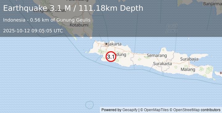 Earthquake Java, Indonesia (3.1 M) (2025-10-12 09:05:04 UTC)