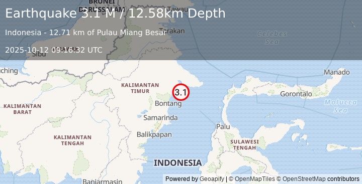 Earthquake Borneo (3.1 M) (2025-10-12 09:16:32 UTC)