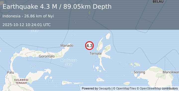 Earthquake Northern Molucca Sea (4.3 M) (2025-10-12 10:24:01 UTC)
