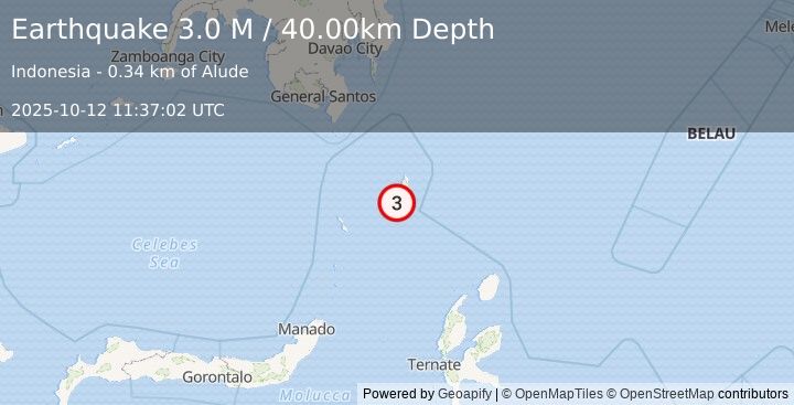 Earthquake Talaud Islands, Indonesia (3.0 M) (2025-10-12 11:37:02 UTC)