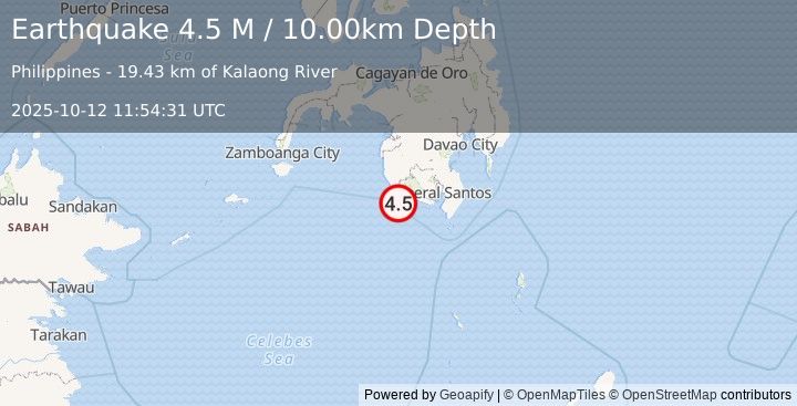 Earthquake Mindanao, Philippines (4.5 M) (2025-10-12 11:54:31 UTC)