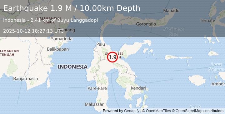 Earthquake Sulawesi, Indonesia (1.9 M) (2025-10-12 18:27:13 UTC)