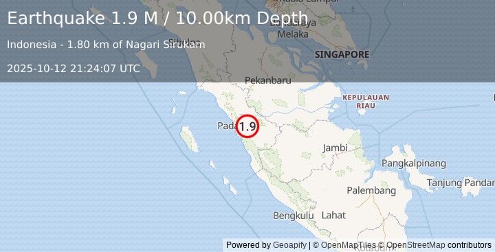 Earthquake Southern Sumatra, Indonesia (1.9 M) (2025-10-12 21:24:07 UTC)