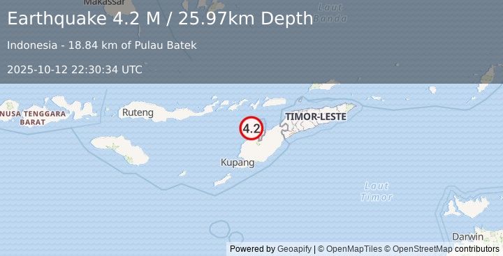 Earthquake Timor Region (4.2 M) (2025-10-12 22:30:34 UTC)