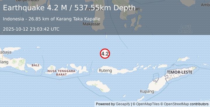 Earthquake Flores Sea (4.3 M) (2025-10-12 23:03:41 UTC)