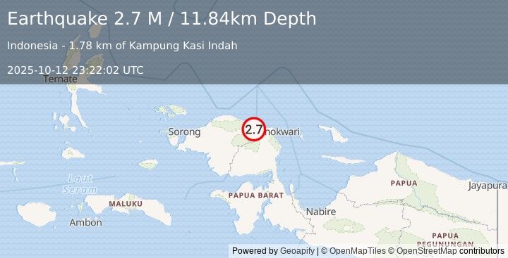 Earthquake West Papua Region, Indonesia (2.7 M) (2025-10-12 23:22:02 UTC)