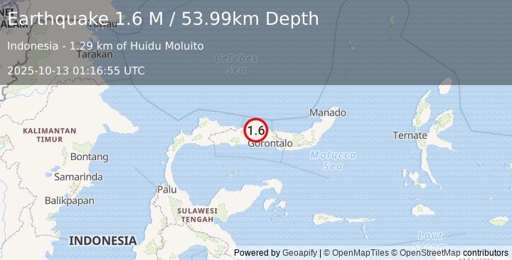 Earthquake Minahassa Peninsula, Sulawesi (1.6 M) (2025-10-13 01:16:55 UTC)