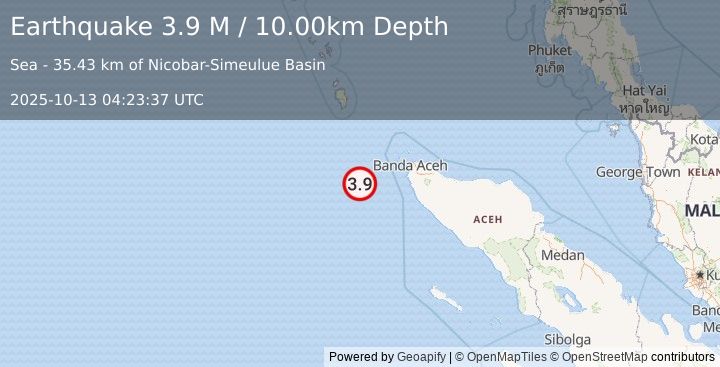Earthquake Northern Sumatra, Indonesia (3.9 M) (2025-10-13 04:23:37 UTC)