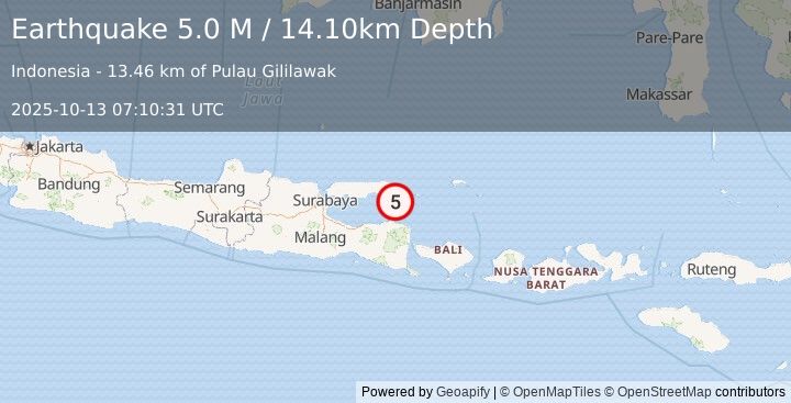 Earthquake Bali Sea (5.0 M) (2025-10-13 07:10:31 UTC)