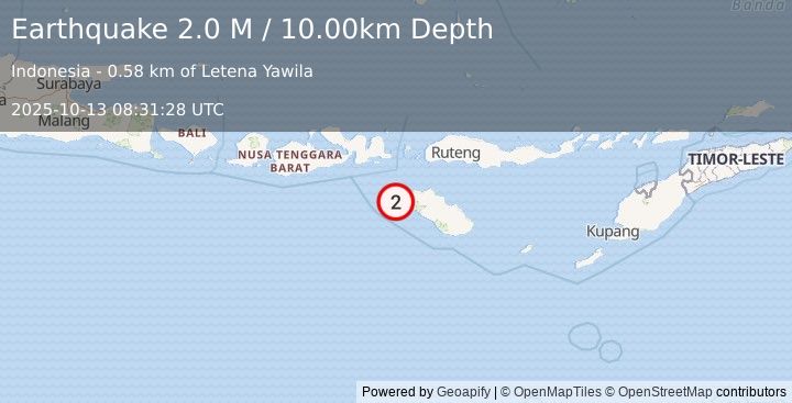 Earthquake Sumba Region, Indonesia (2.0 M) (2025-10-13 08:31:28 UTC)