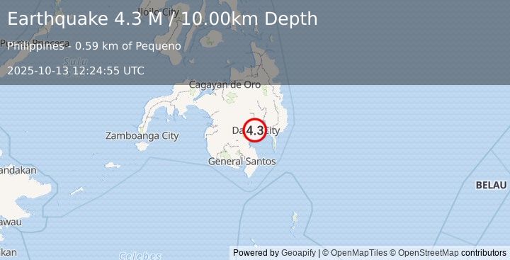 Earthquake Mindanao, Philippines (4.6 M) (2025-10-13 12:24:54 UTC)