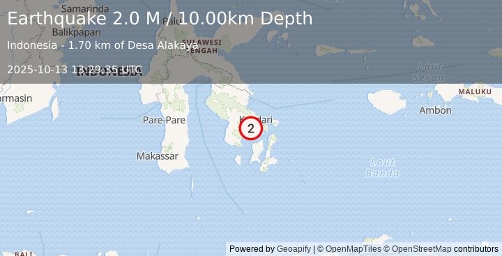 Earthquake Sulawesi, Indonesia (2.0 M) (2025-10-13 13:29:35 UTC)