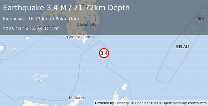 Earthquake Talaud Islands, Indonesia (3.4 M) (2025-10-13 14:26:07 UTC)