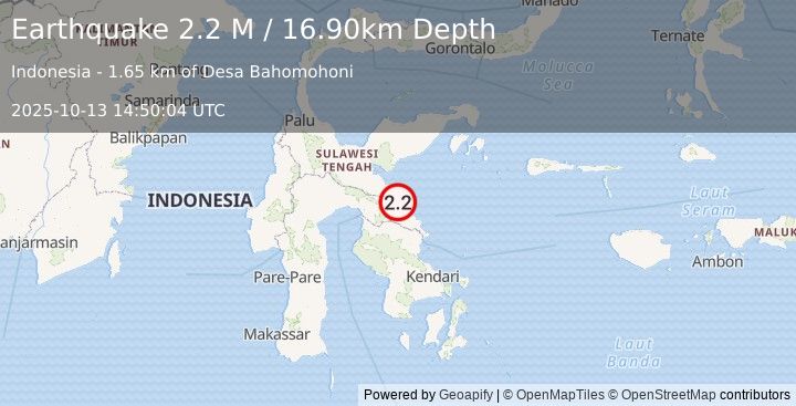 Earthquake Sulawesi, Indonesia (2.2 M) (2025-10-13 14:50:04 UTC)