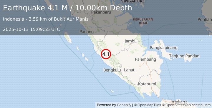 Earthquake Southern Sumatra, Indonesia (4.1 M) (2025-10-13 15:09:55 UTC)
