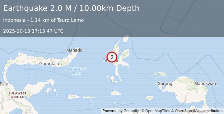 Earthquake Halmahera, Indonesia (2.0 M) (2025-10-13 17:13:47 UTC)