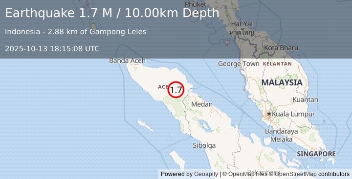 Earthquake Northern Sumatra, Indonesia (1.7 M) (2025-10-13 18:15:08 UTC)