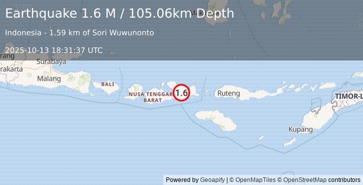 Earthquake Sumbawa Region, Indonesia (1.6 M) (2025-10-13 18:31:37 UTC)