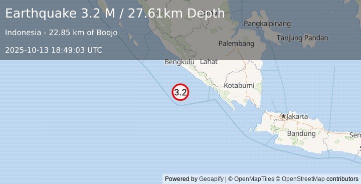 Earthquake Southern Sumatra, Indonesia (3.2 M) (2025-10-13 18:49:03 UTC)