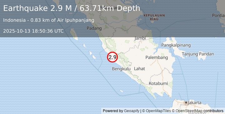 Earthquake Southern Sumatra, Indonesia (2.9 M) (2025-10-13 18:50:36 UTC)