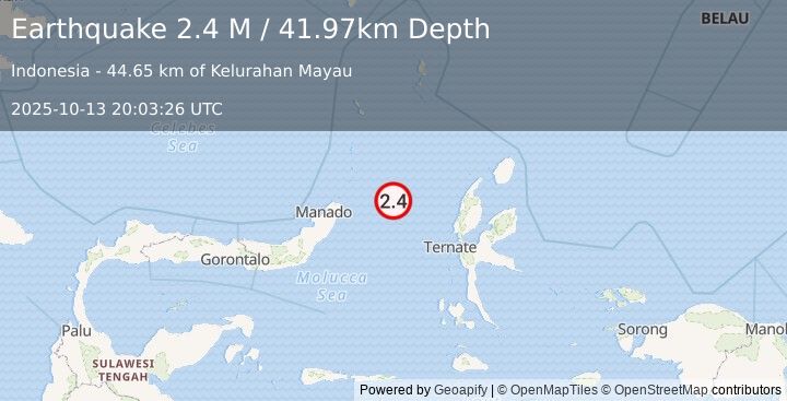 Earthquake Northern Molucca Sea (2.4 M) (2025-10-13 20:03:26 UTC)