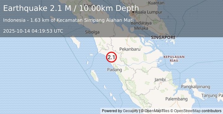 Earthquake Southern Sumatra, Indonesia (2.1 M) (2025-10-14 04:19:53 UTC)