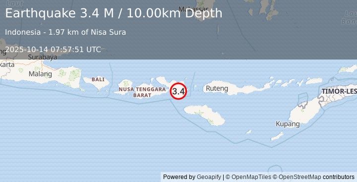 Earthquake Sumbawa Region, Indonesia (3.4 M) (2025-10-14 07:57:51 UTC)