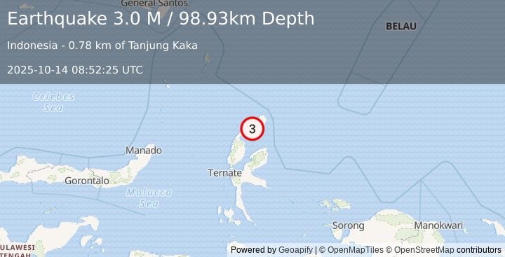 Earthquake Halmahera, Indonesia (3.0 M) (2025-10-14 08:52:25 UTC)