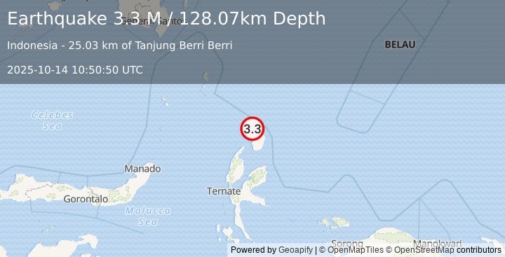 Earthquake Halmahera, Indonesia (3.3 M) (2025-10-14 10:50:50 UTC)